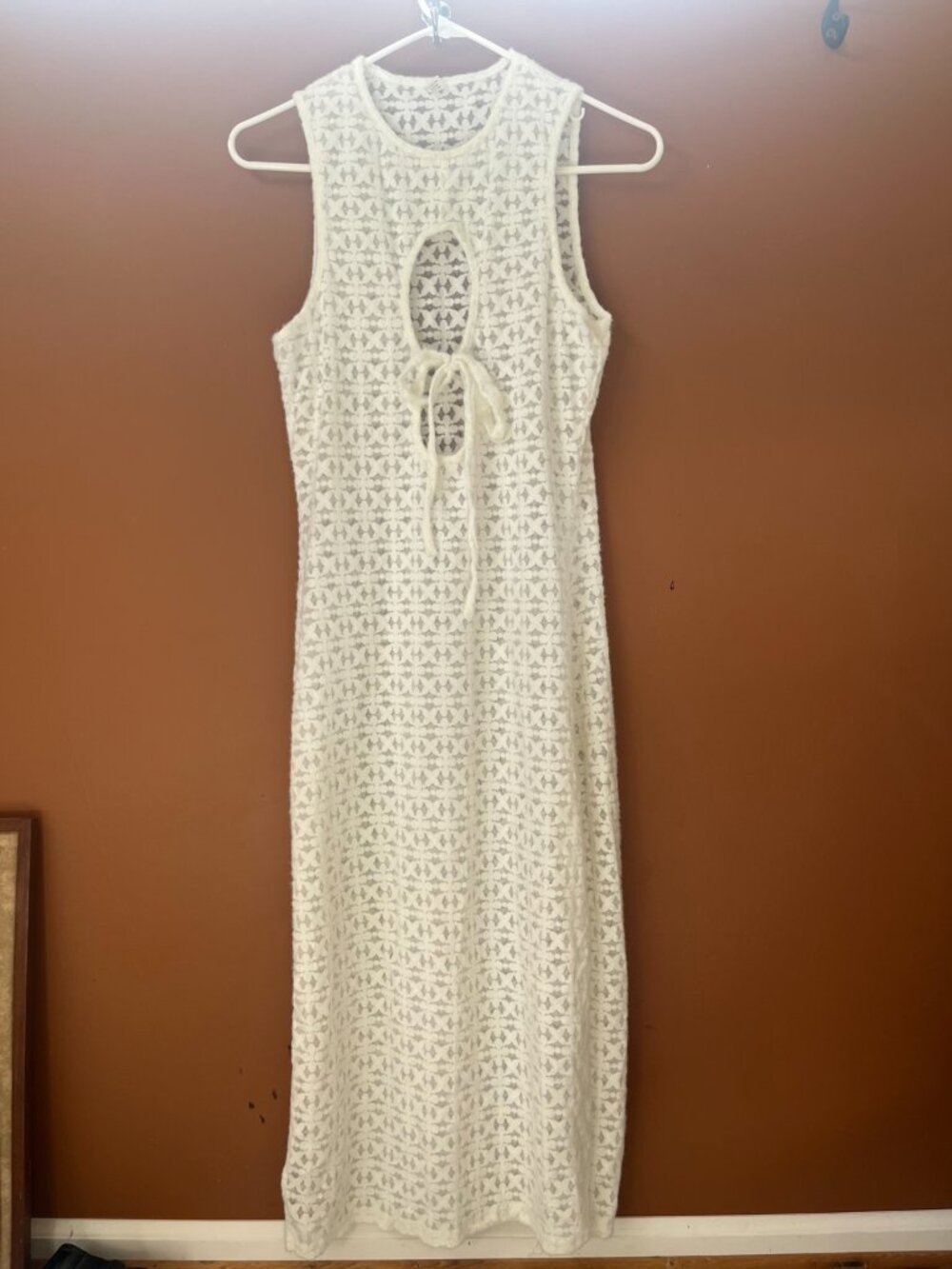 Fashion Brand Company white lace hole-y midi dress